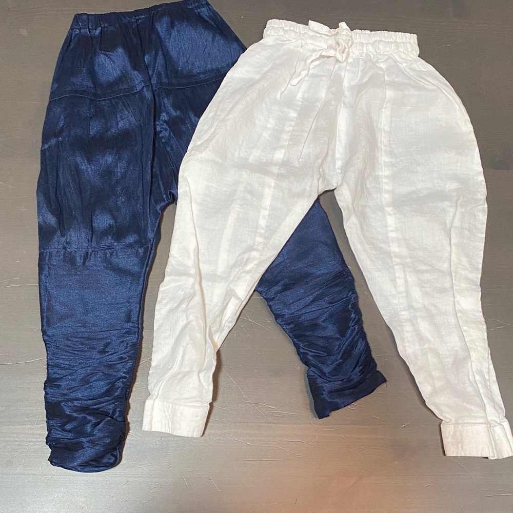 Kids Indian Wedding Pants Lot 2 Pairs Linen Blend Silk Texture White Navy Sz 2&4